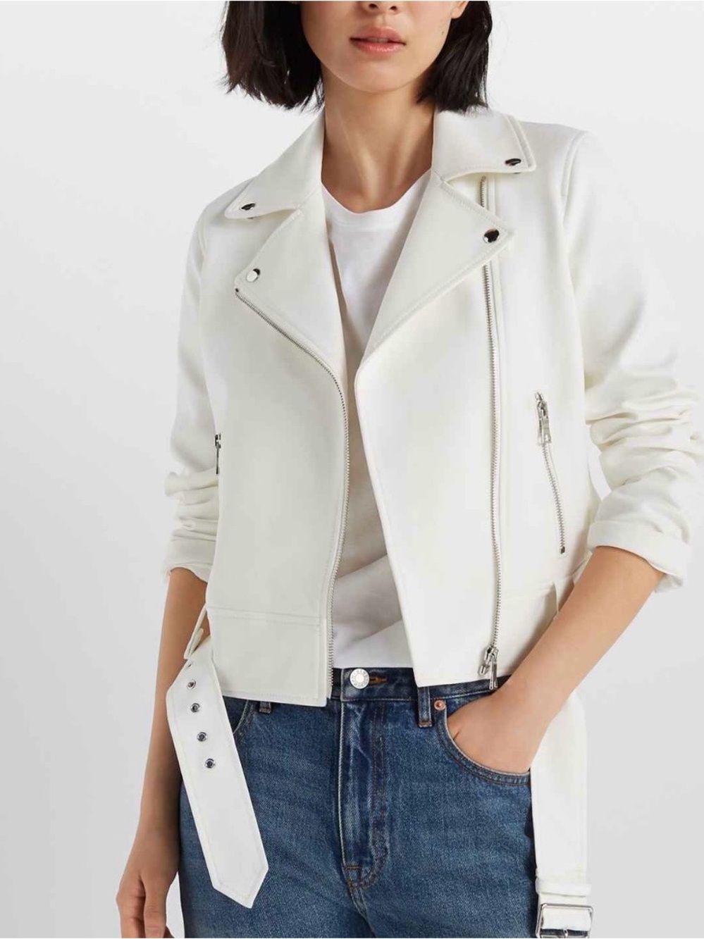 🆕 Club Monaco The Moto Jacket MANTEAUX with Belt White NWT 4 6 S